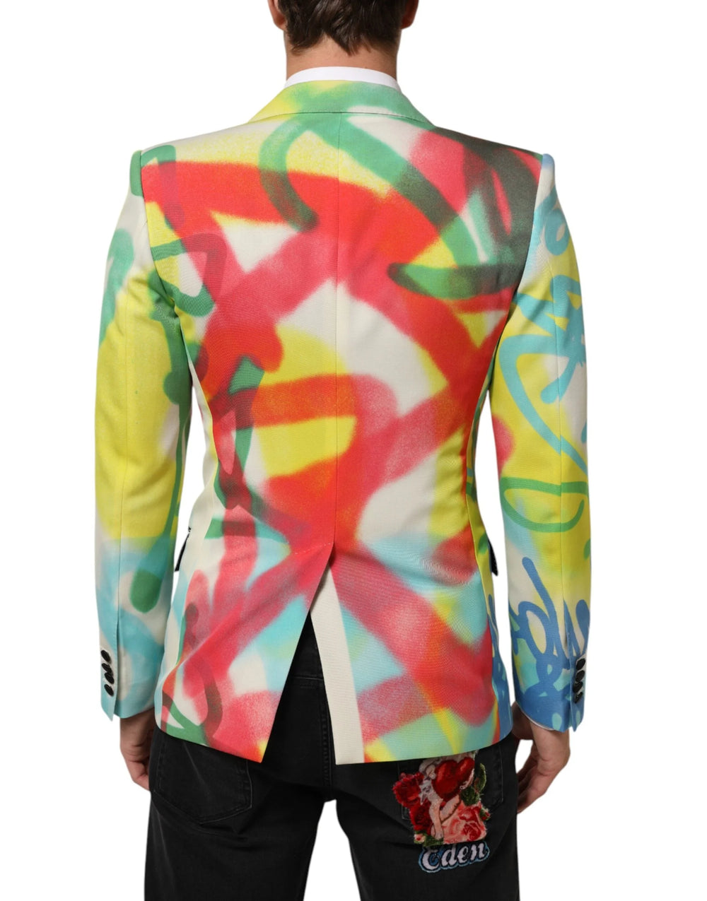 Dolce & Gabbana Multicolor Graffiti SICILIA 1 Button Men Suit Blazer - IT46 | S - Sport Jackets