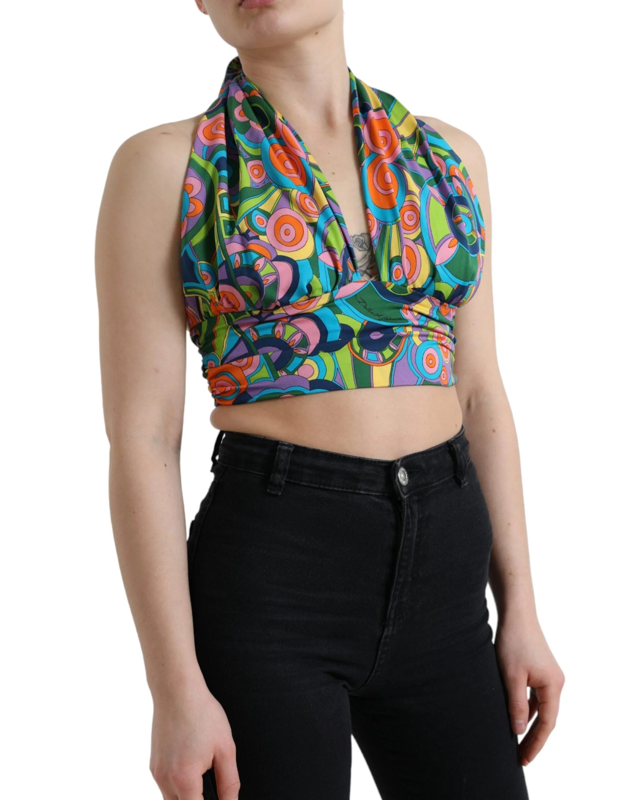 Dolce & Gabbana Multicolor Halter Sleeveless Cropped Tank Top - IT40|S - Tank Tops