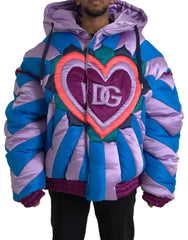 Dolce & Gabbana Multicolor Heart Logo Hooded Puffer Jacket - IT52 | XL - Puffer Jackets