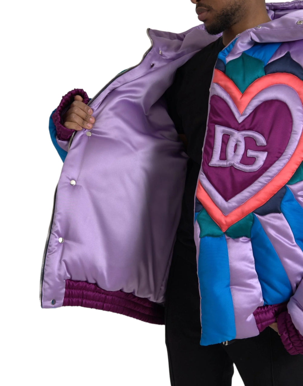 Dolce & Gabbana Multicolor Heart Logo Hooded Puffer Jacket - IT52 | XL - Puffer Jackets