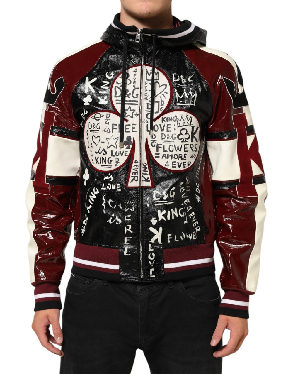 Dolce & Gabbana Multicolor Hooded Leather DG King Men Biker Jacket - IT50 | L - Coats & Jackets