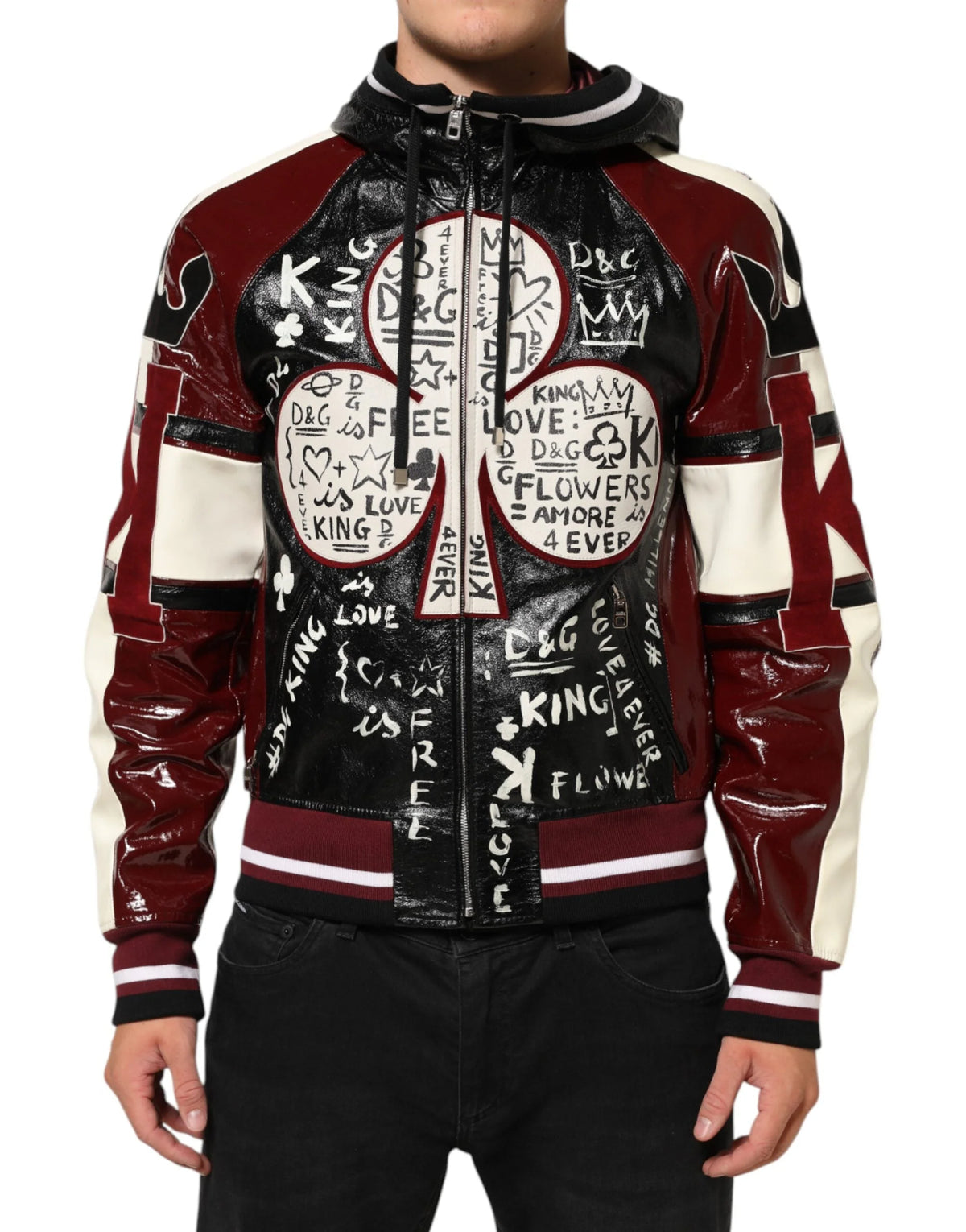 Dolce & Gabbana Multicolor Hooded Leather DG King Men Biker Jacket - IT50 | L - Coats & Jackets