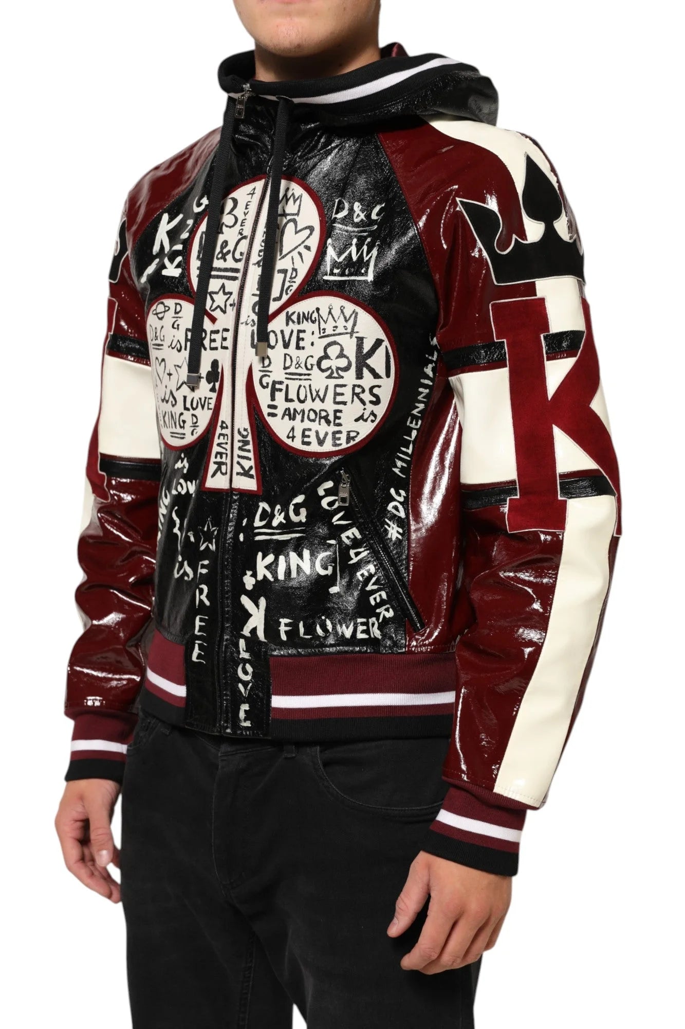 Dolce & Gabbana Multicolor Hooded Leather DG King Men Biker Jacket - IT50 | L - Coats & Jackets