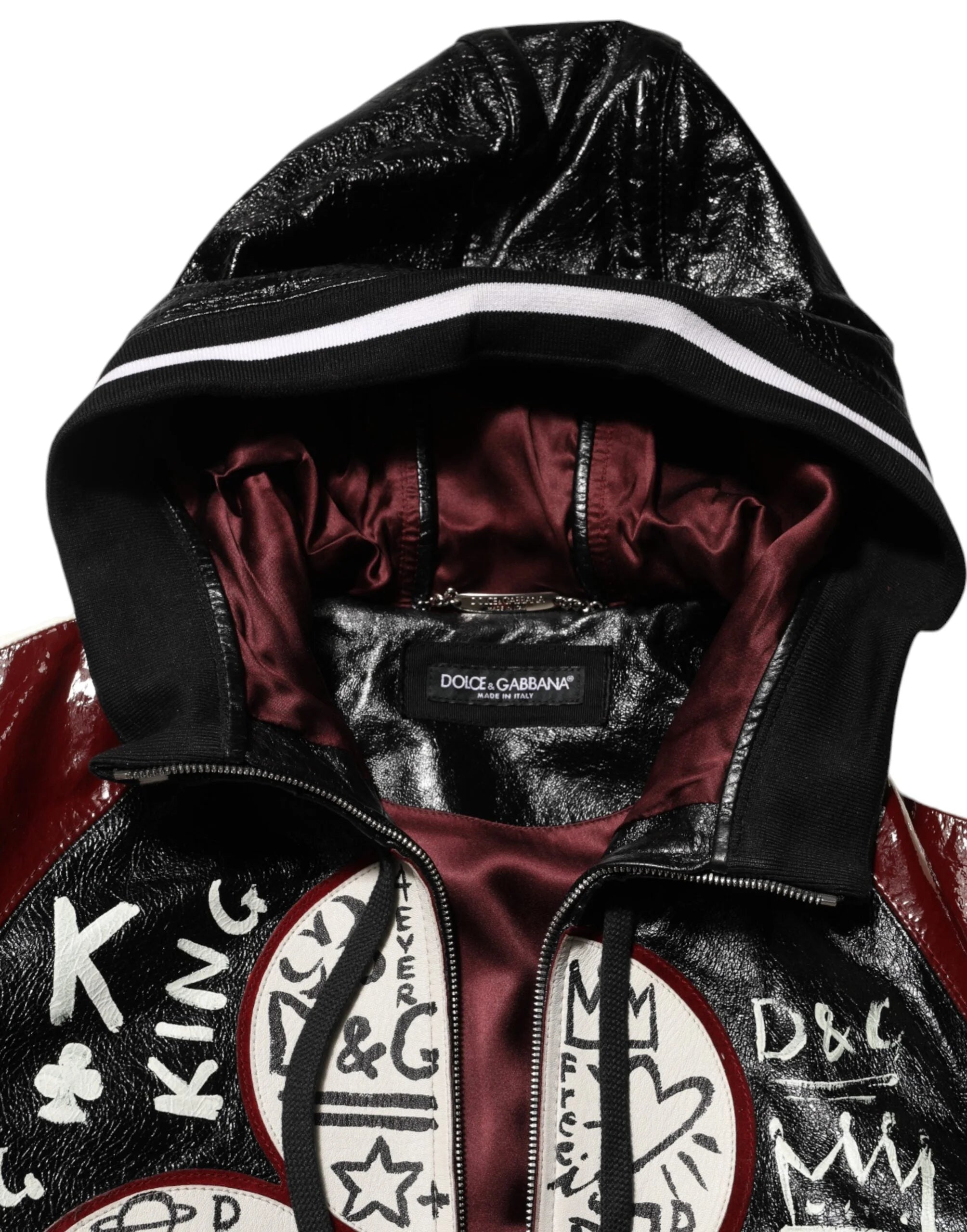Dolce & Gabbana Multicolor Hooded Leather DG King Men Biker Jacket - IT50 | L - Coats & Jackets
