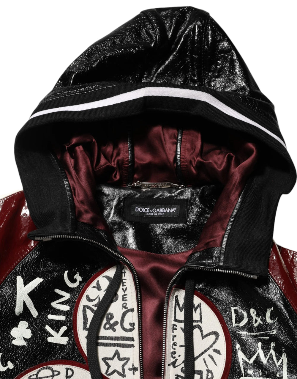 Dolce & Gabbana Multicolor Hooded Leather DG King Men Biker Jacket - IT50 | L - Coats & Jackets