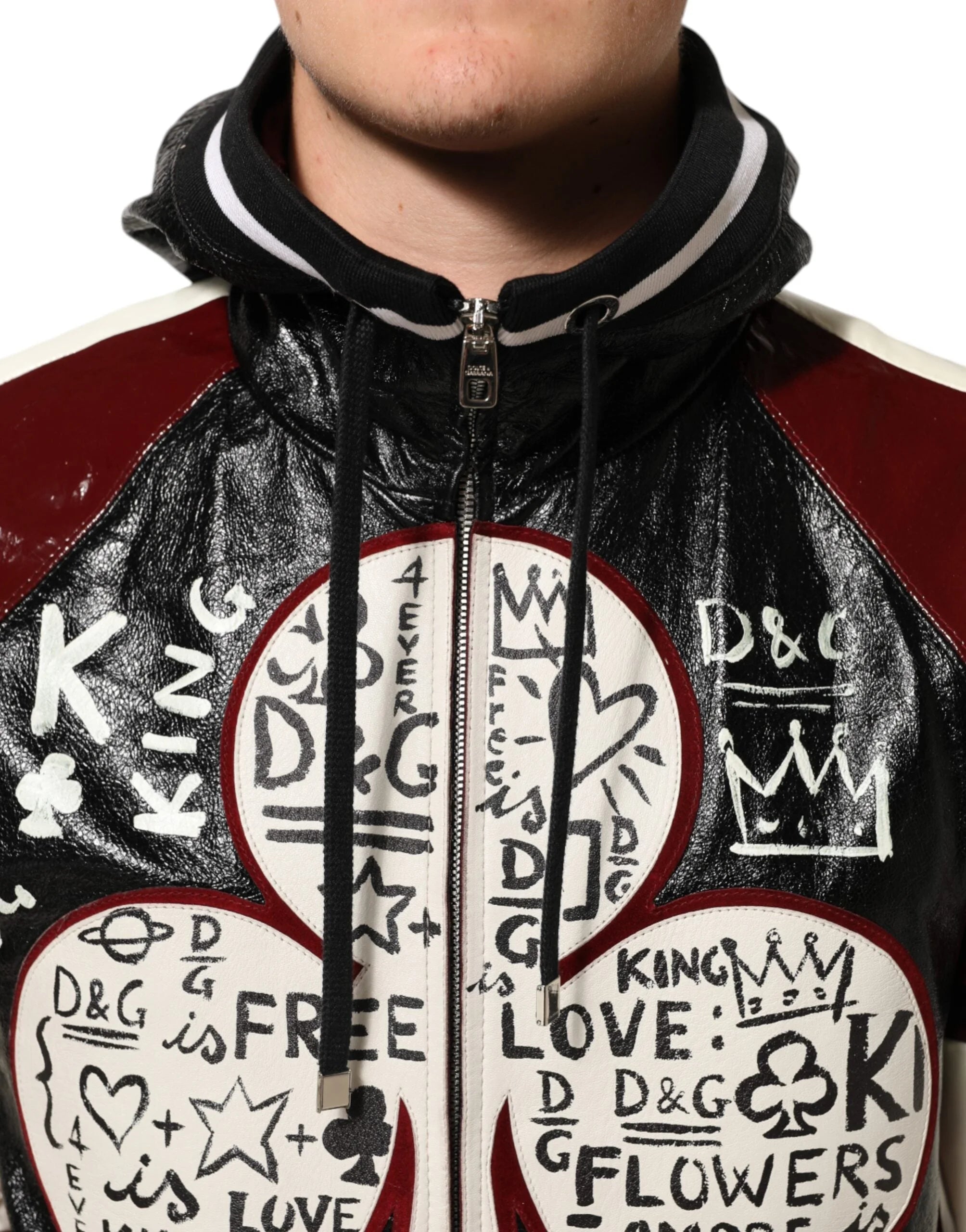 Dolce & Gabbana Multicolor Hooded Leather DG King Men Biker Jacket - IT50 | L - Coats & Jackets