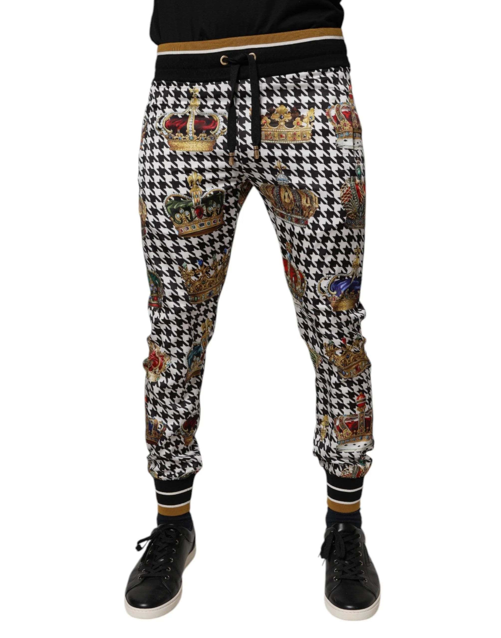 Dolce & Gabbana Multicolor Houndstooth Crown Men Sweatpants Pants - Sweatpants