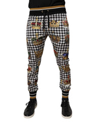 Dolce & Gabbana Multicolor Houndstooth Crown Men Sweatpants Pants - Sweatpants