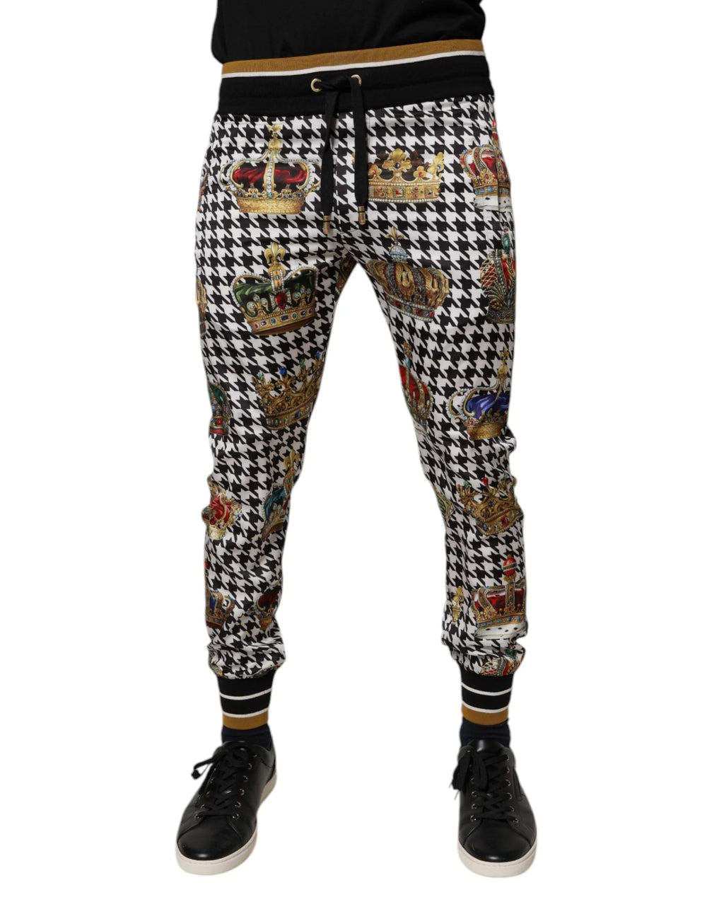 Dolce & Gabbana Multicolor Houndstooth Crown Men Sweatpants Pants - Sweatpants