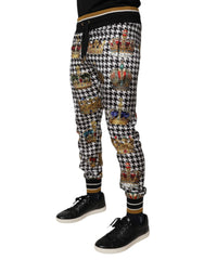 Dolce & Gabbana Multicolor Houndstooth Crown Men Sweatpants Pants - Sweatpants