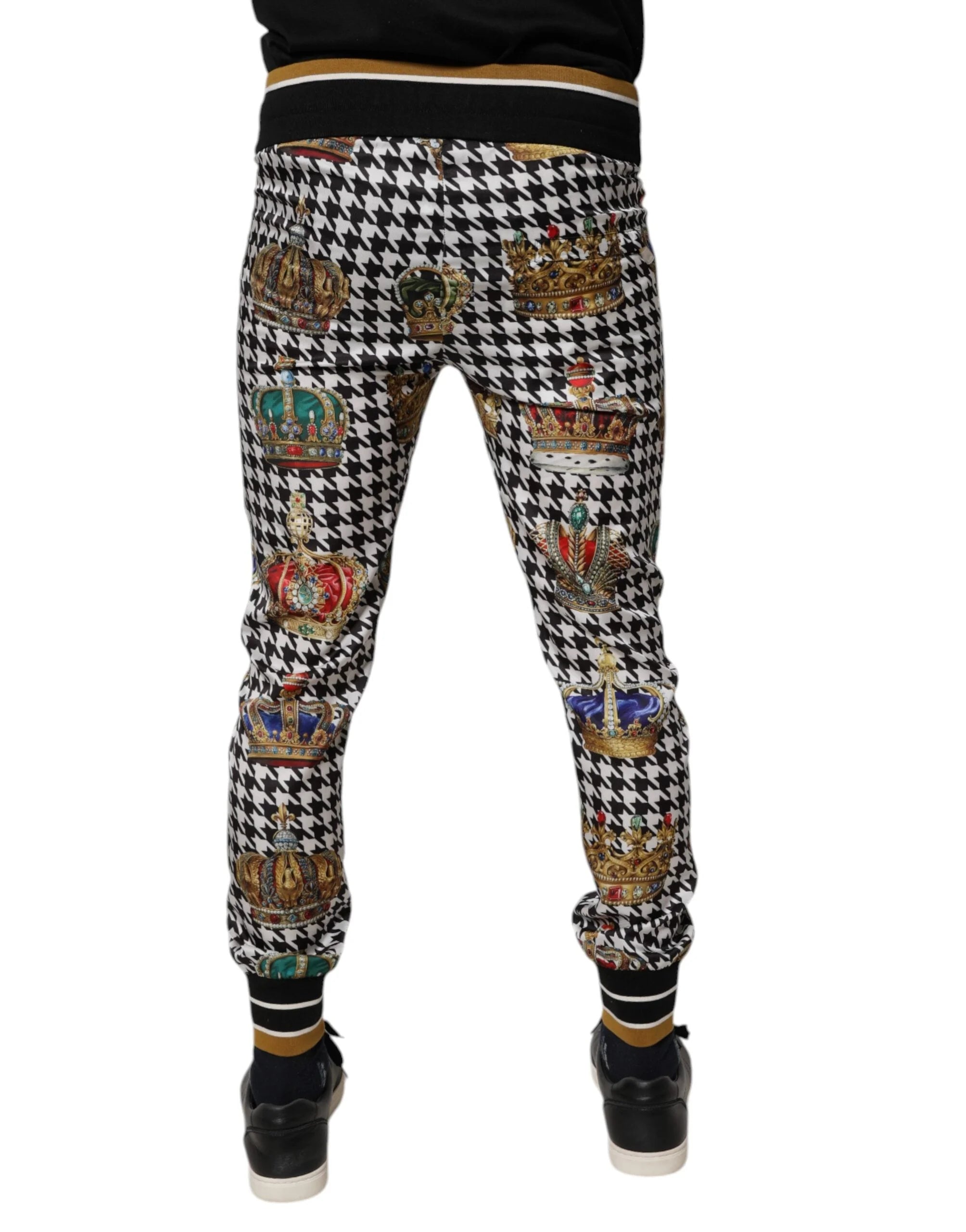 Dolce & Gabbana Multicolor Houndstooth Crown Men Sweatpants Pants - Sweatpants