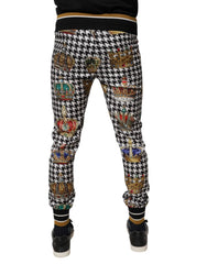 Dolce & Gabbana Multicolor Houndstooth Crown Men Sweatpants Pants - Sweatpants