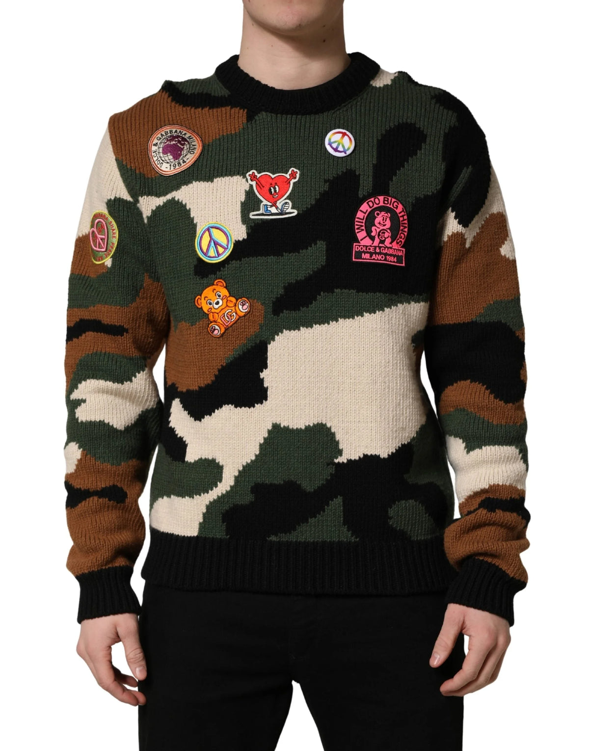 Dolce & Gabbana Multicolor Intarsia Knit Camouflage Pullover Sweater - IT46 | S