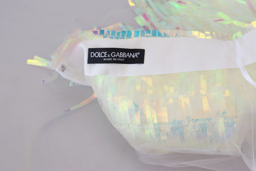 Dolce & Gabbana Multicolor Iridescent Fringed Tulle Skirt - IT46|XL - Skirts