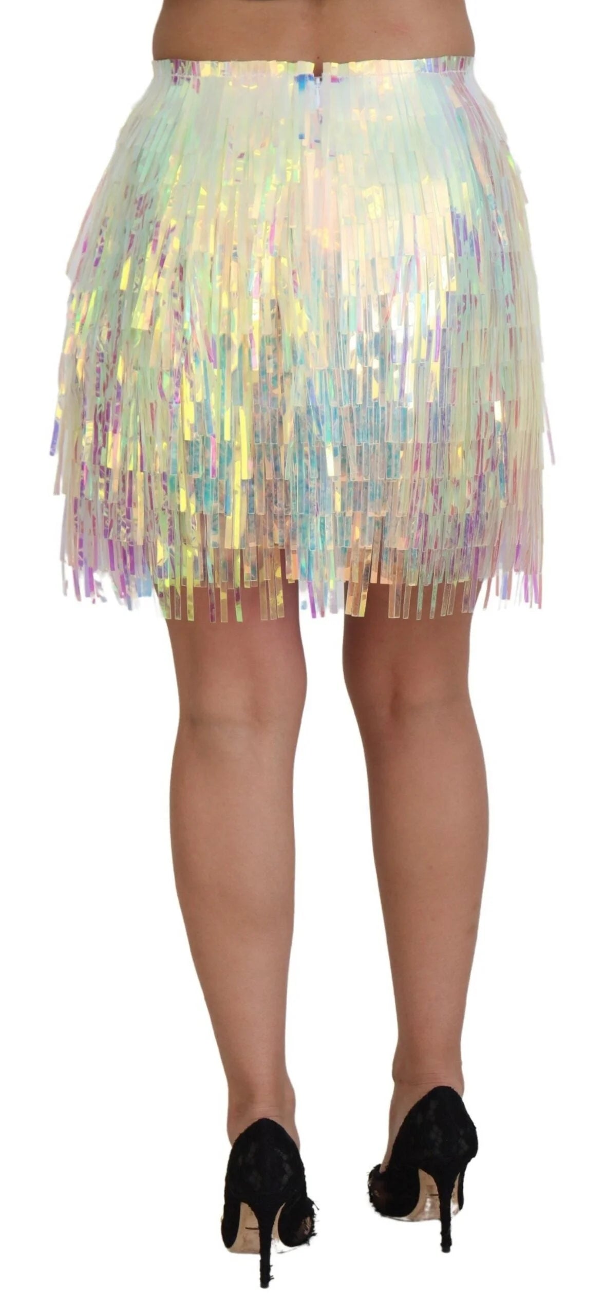 Dolce & Gabbana Multicolor Iridescent Fringed Tulle Skirt - IT46|XL - Skirts