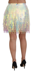 Dolce & Gabbana Multicolor Iridescent Fringed Tulle Skirt - IT46|XL - Skirts