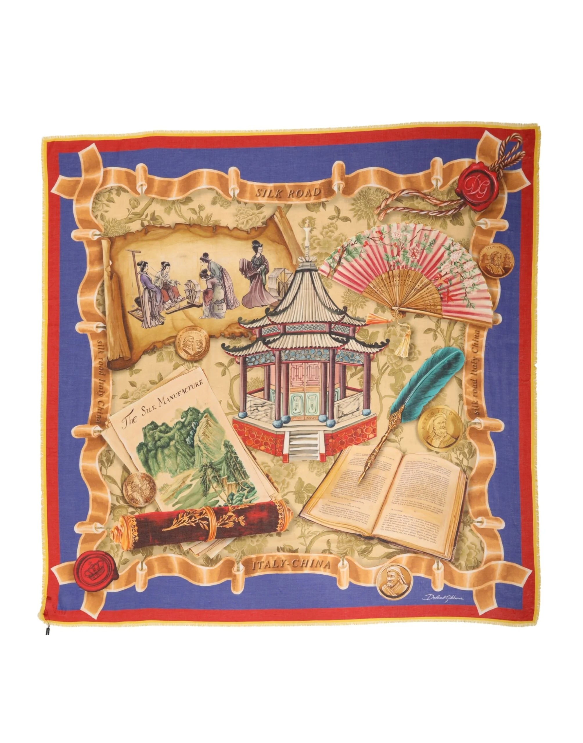 Dolce & Gabbana Multicolor Italy China Shawl Wrap 140cm x 130cm Scarf