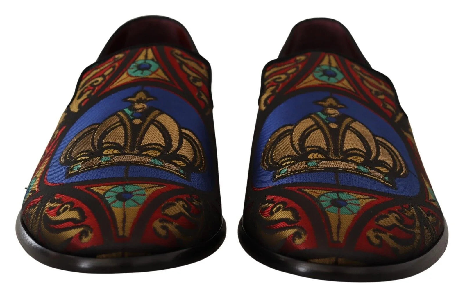 Dolce & Gabbana Multicolor Jacquard Crown Slippers Loafers Shoes - Flats