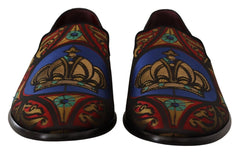 Dolce & Gabbana Multicolor Jacquard Crown Slippers Loafers Shoes - Flats