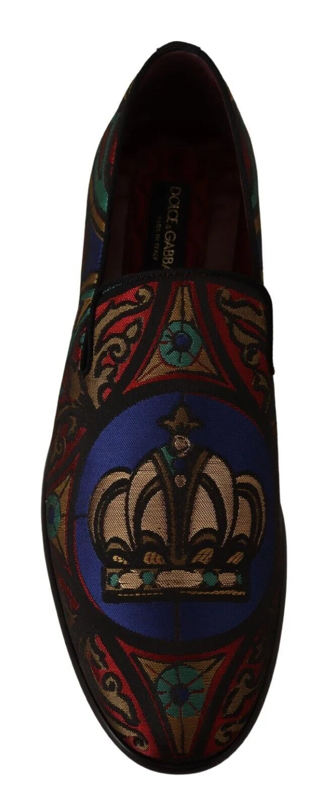 Dolce & Gabbana Multicolor Jacquard Crown Slippers Loafers Shoes - Flats
