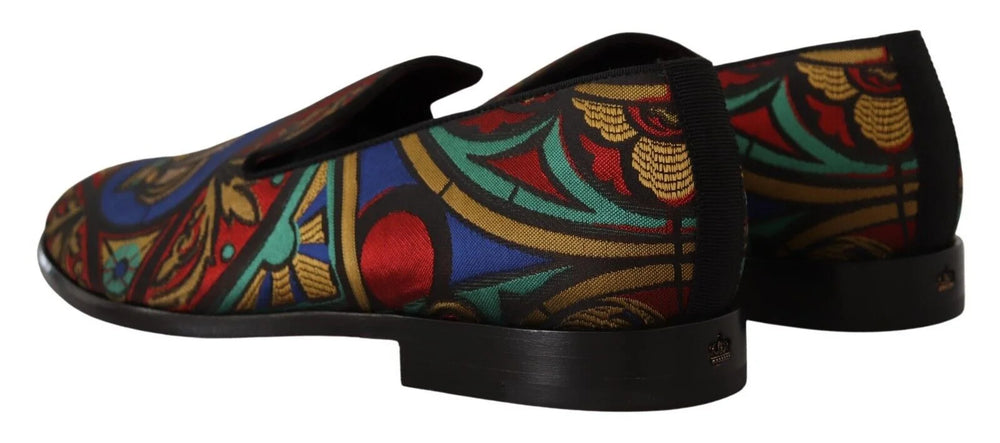 Dolce & Gabbana Multicolor Jacquard Crown Slippers Loafers Shoes - Flats