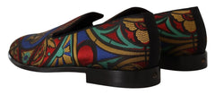 Dolce & Gabbana Multicolor Jacquard Crown Slippers Loafers Shoes - Flats