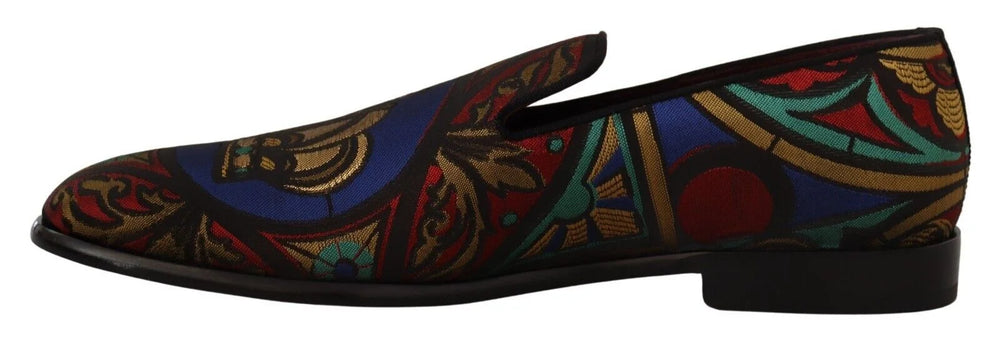 Dolce & Gabbana Multicolor Jacquard Crown Slippers Loafers Shoes - Flats