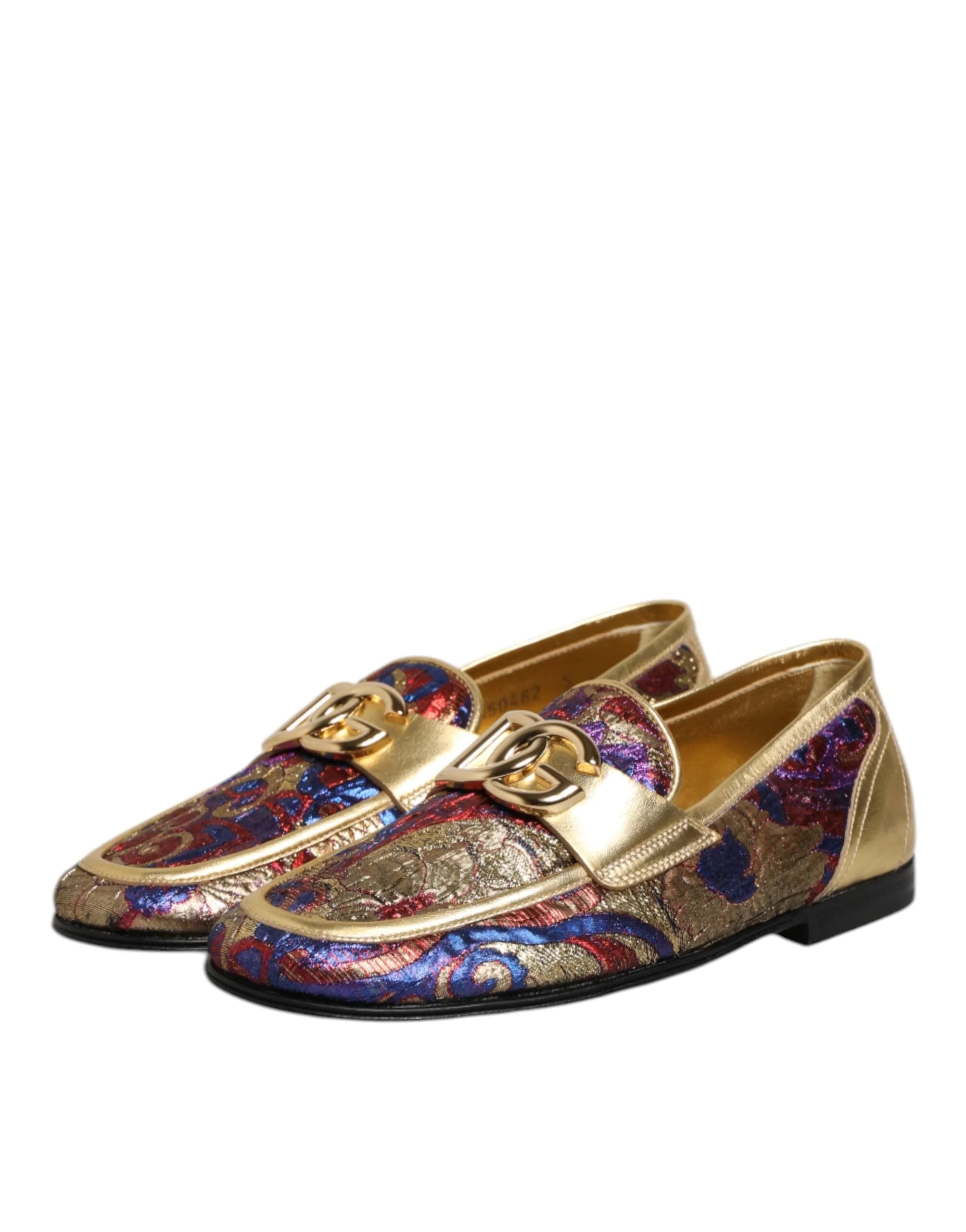 Dolce & Gabbana Multicolor Jacquard Gold DG Logo Loafer Shoes - EU39/US6 - Flats