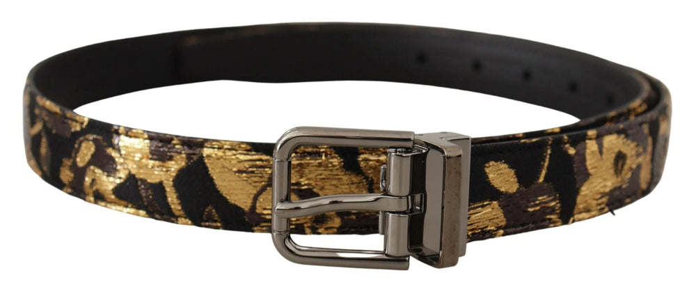 Dolce & Gabbana Multicolor Jacquard Leather Logo Metal Buckle Belt - 90 cm / 36 Inches - Belts