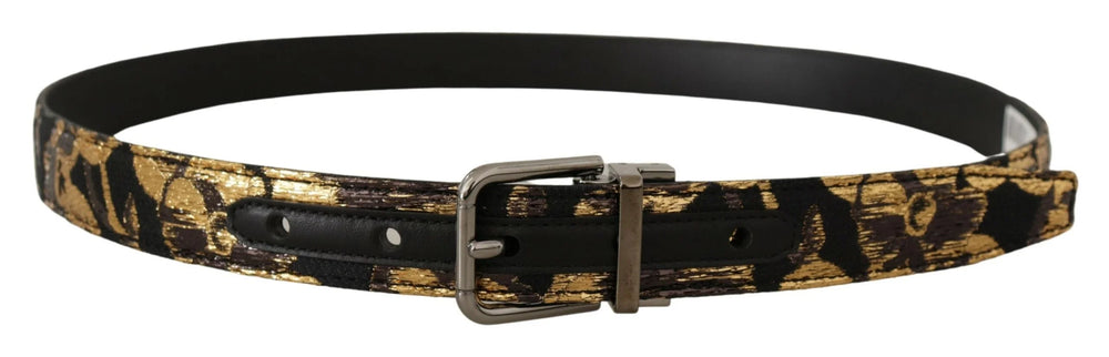 Dolce & Gabbana Multicolor Jacquard Leather Logo Metal Buckle Belt - 90 cm / 36 Inches - Belts