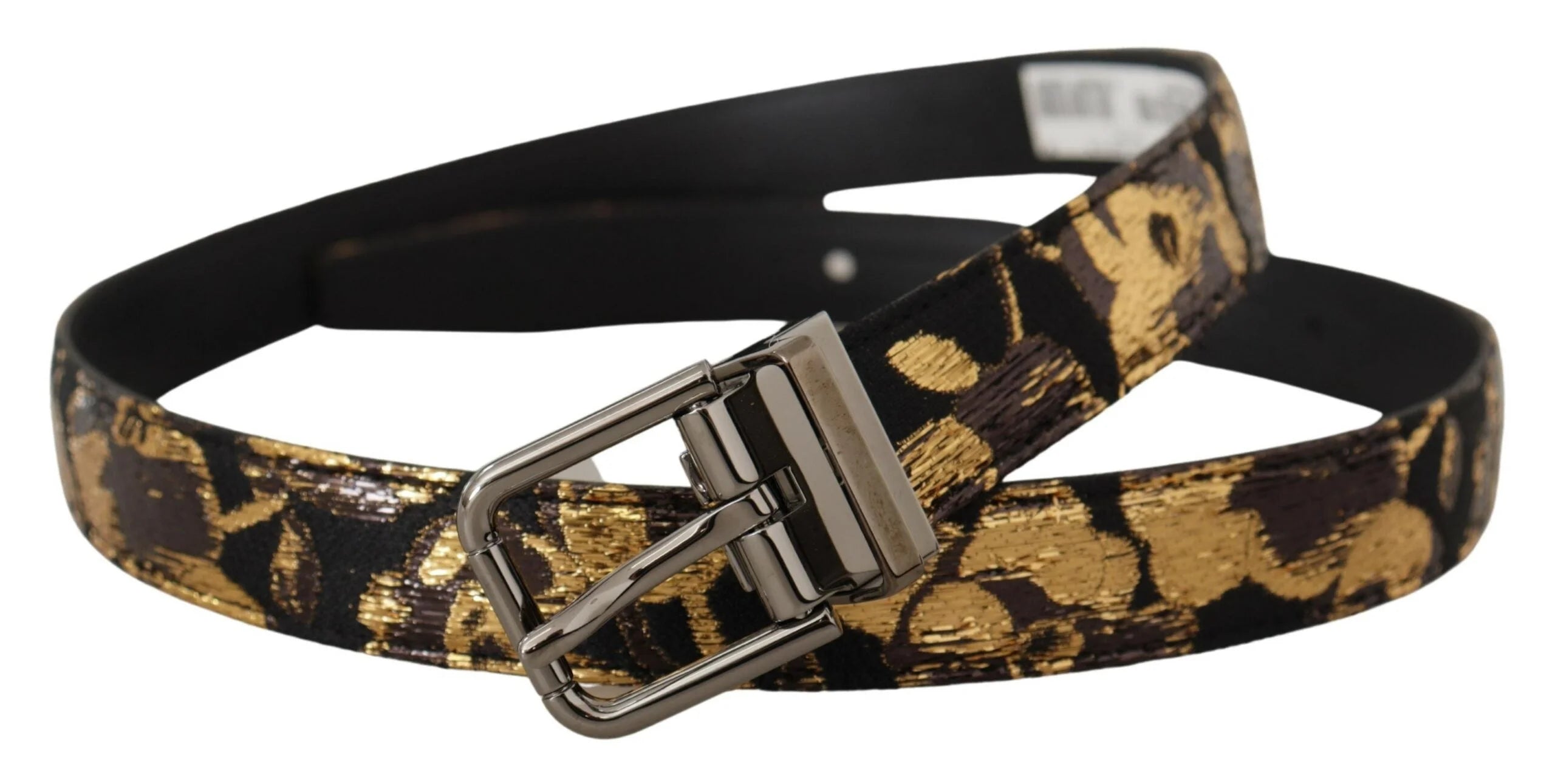 Dolce & Gabbana Multicolor Jacquard Leather Logo Metal Buckle Belt - 90 cm / 36 Inches - Belts