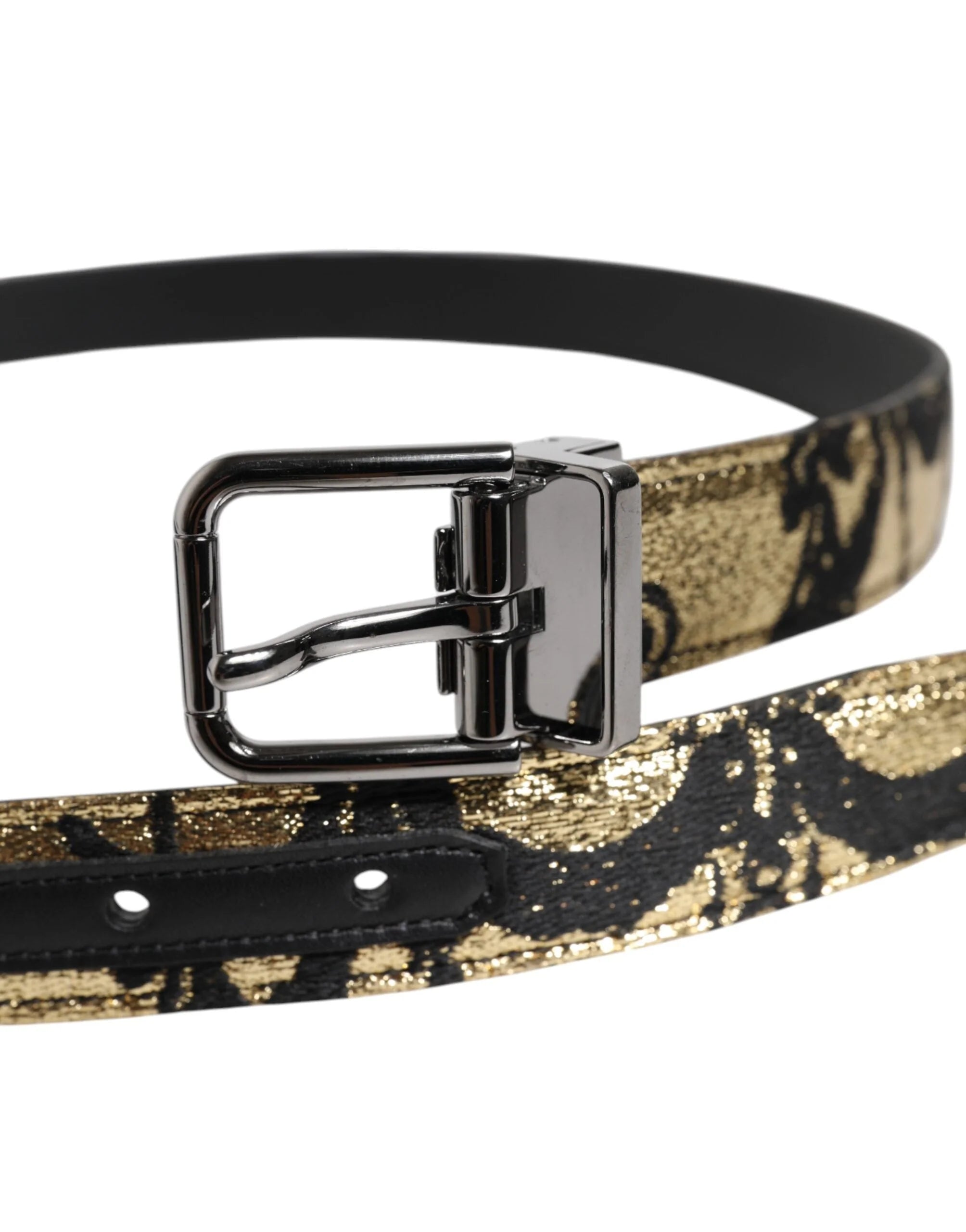 Dolce & Gabbana Multicolor Jacquard Leather Metal Buckle Belt - 90 cm / 36 Inches - Belts