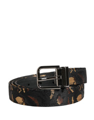 Dolce & Gabbana Multicolor Jacquard Silver Metal Buckle Belt - 95 cm / 38 Inches