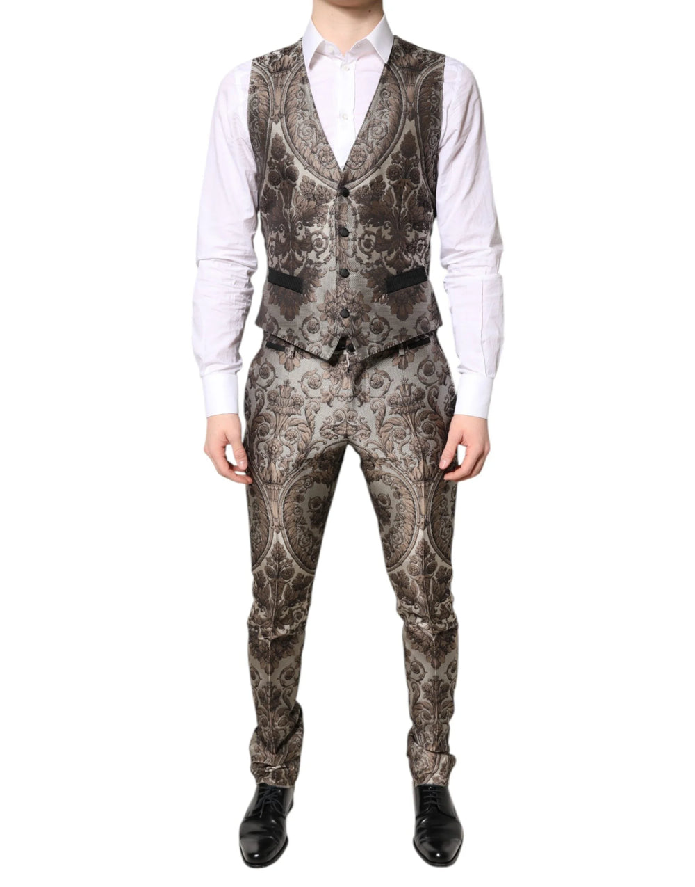 Dolce & Gabbana Multicolor Jacquard Single Breasted 3 Piece Suit - IT46 | S - Pant Suits