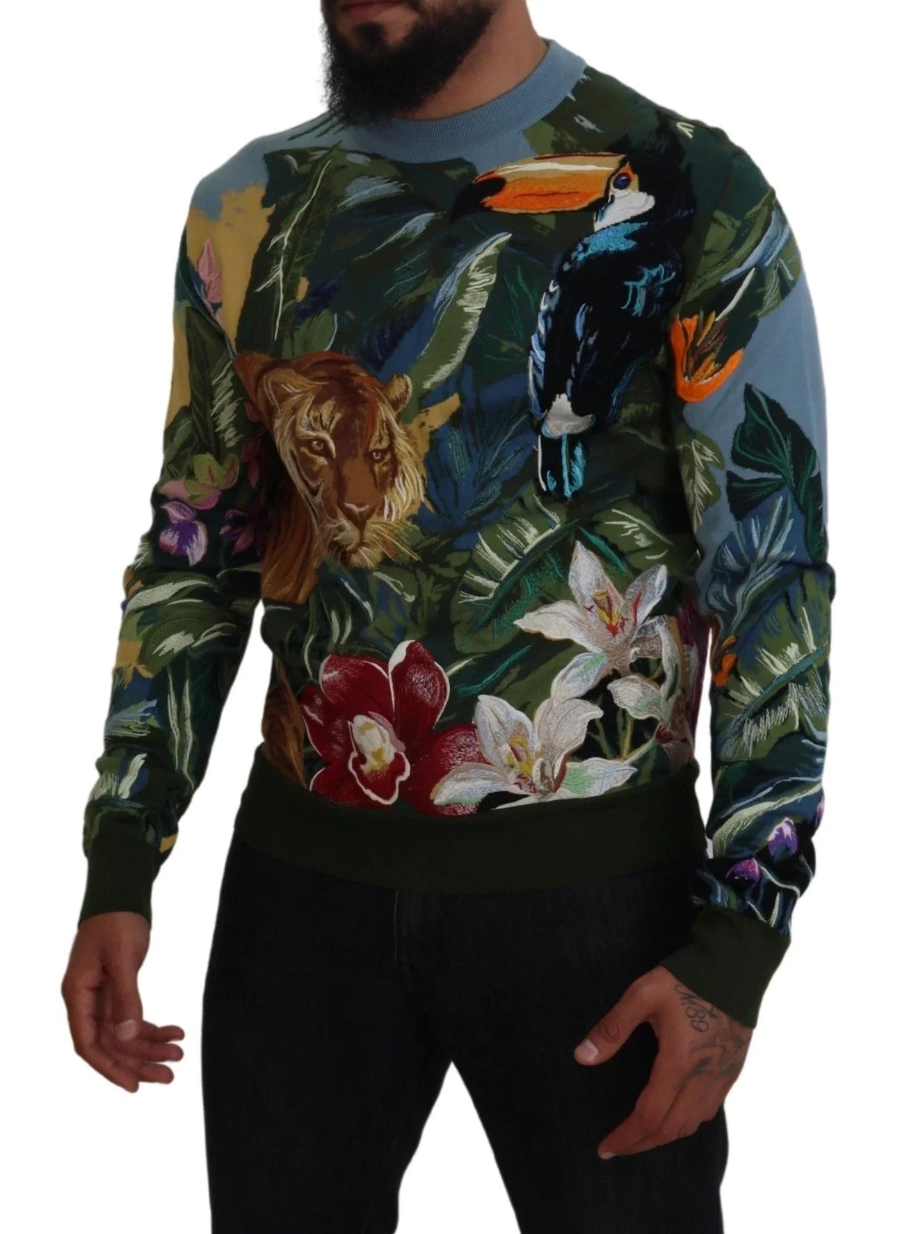 Dolce & Gabbana Multicolor Jungle Wool Pullover Logo Sweater - IT50 | L - Sweaters