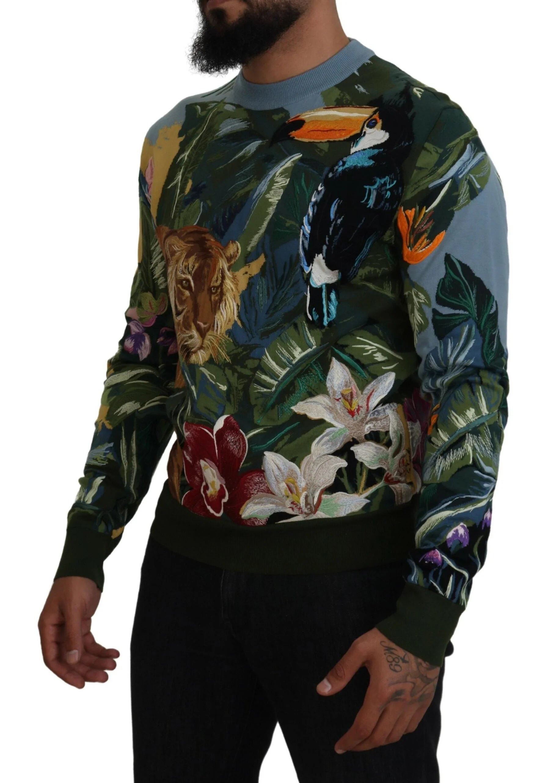 Dolce & Gabbana Multicolor Jungle Wool Pullover Logo Sweater - IT50 | L - Sweaters