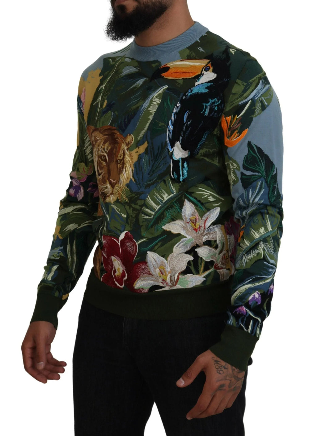 Dolce & Gabbana Multicolor Jungle Wool Pullover Logo Sweater - IT50 | L - Sweaters