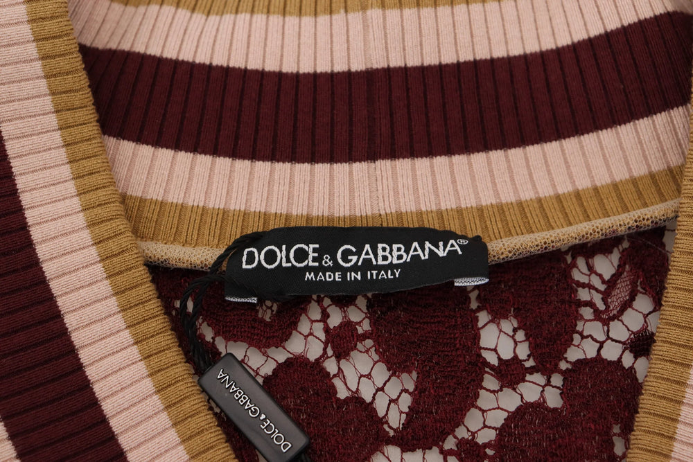 Dolce & Gabbana Multicolor Lace V-neck Pullover Sweater - IT40|S - Sweaters