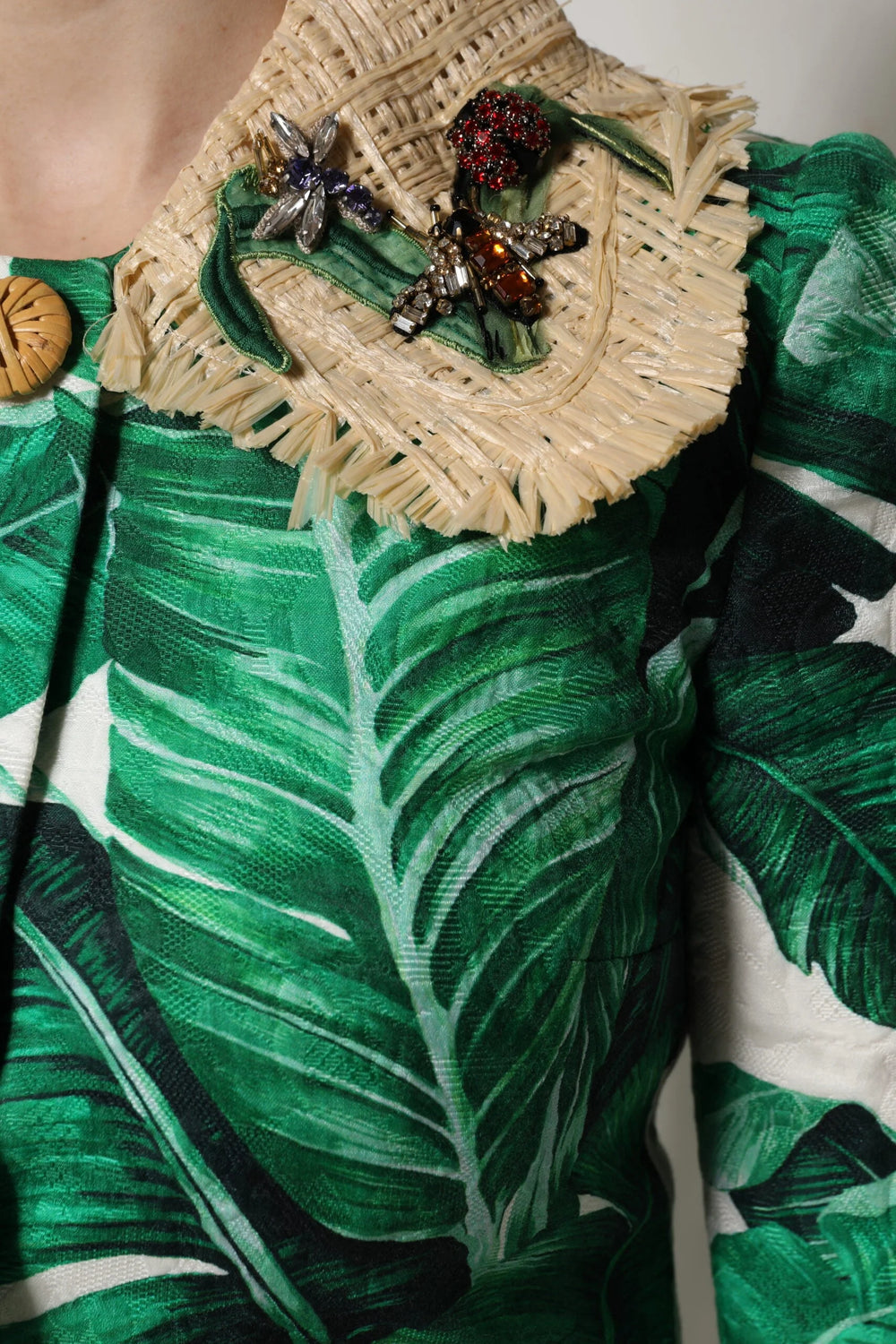 Dolce & Gabbana Multicolor Leaf Print Embellished Trenchcoat Jacket - Trench Coats