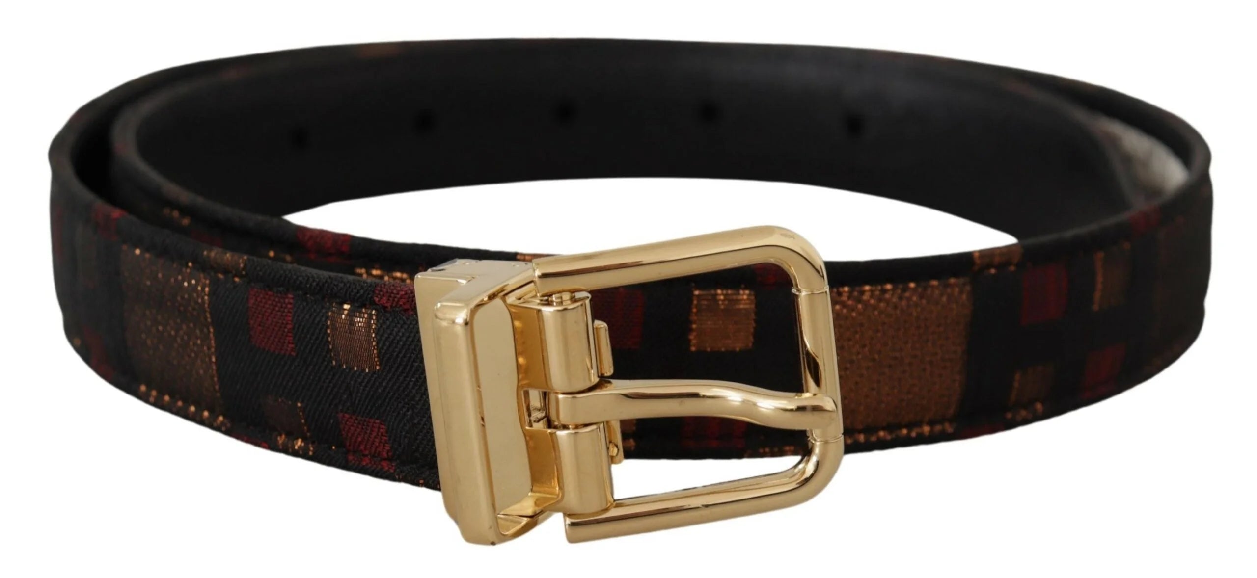 Dolce & Gabbana Multicolor Leather Jacquard Gold Metal Buckle Belt - 75 cm / 29,5 Inches - Belts