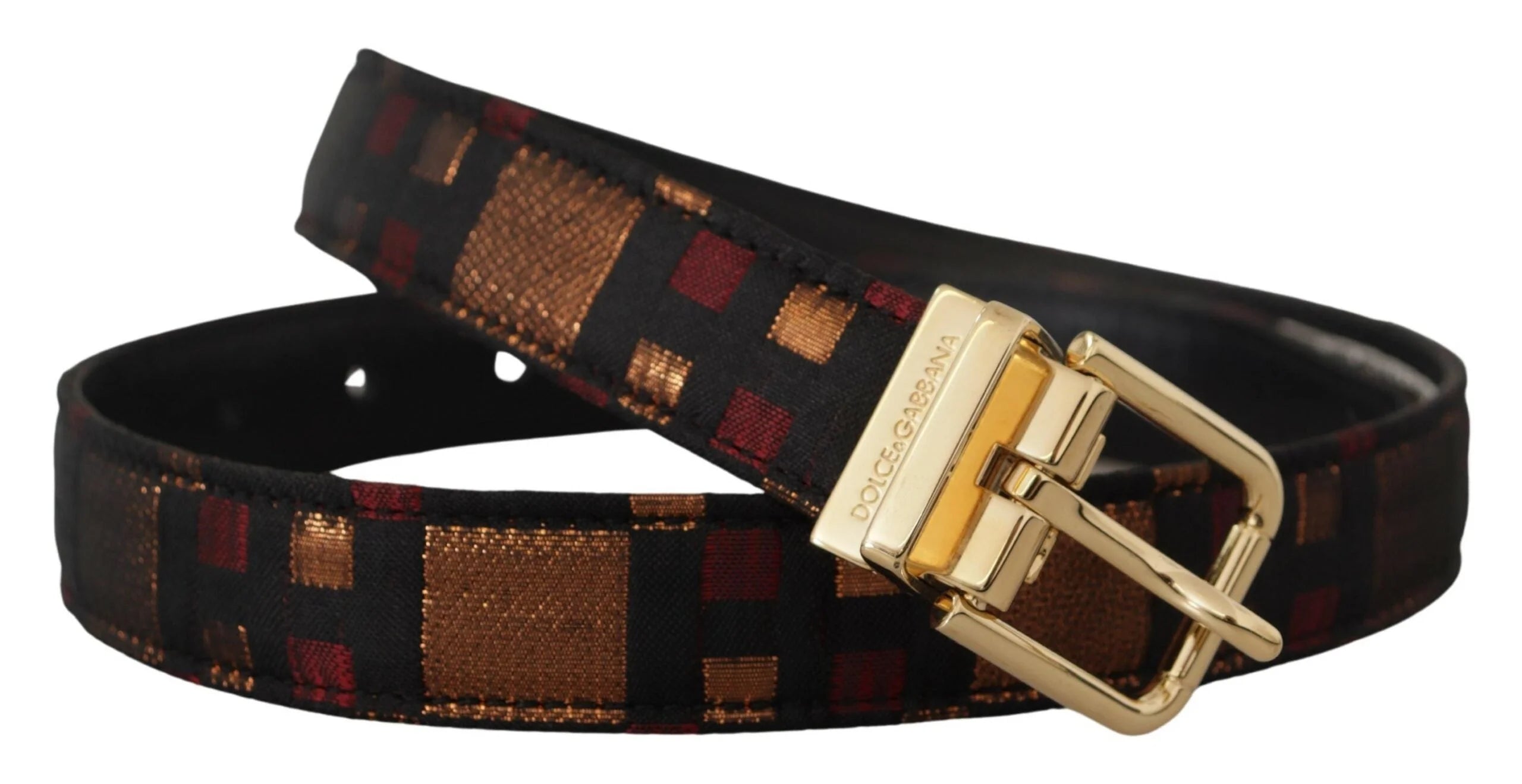 Dolce & Gabbana Multicolor Leather Jacquard Gold Metal Buckle Belt - 75 cm / 29,5 Inches - Belts