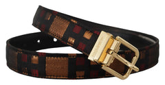 Dolce & Gabbana Multicolor Leather Jacquard Gold Metal Buckle Belt - 75 cm / 29,5 Inches - Belts