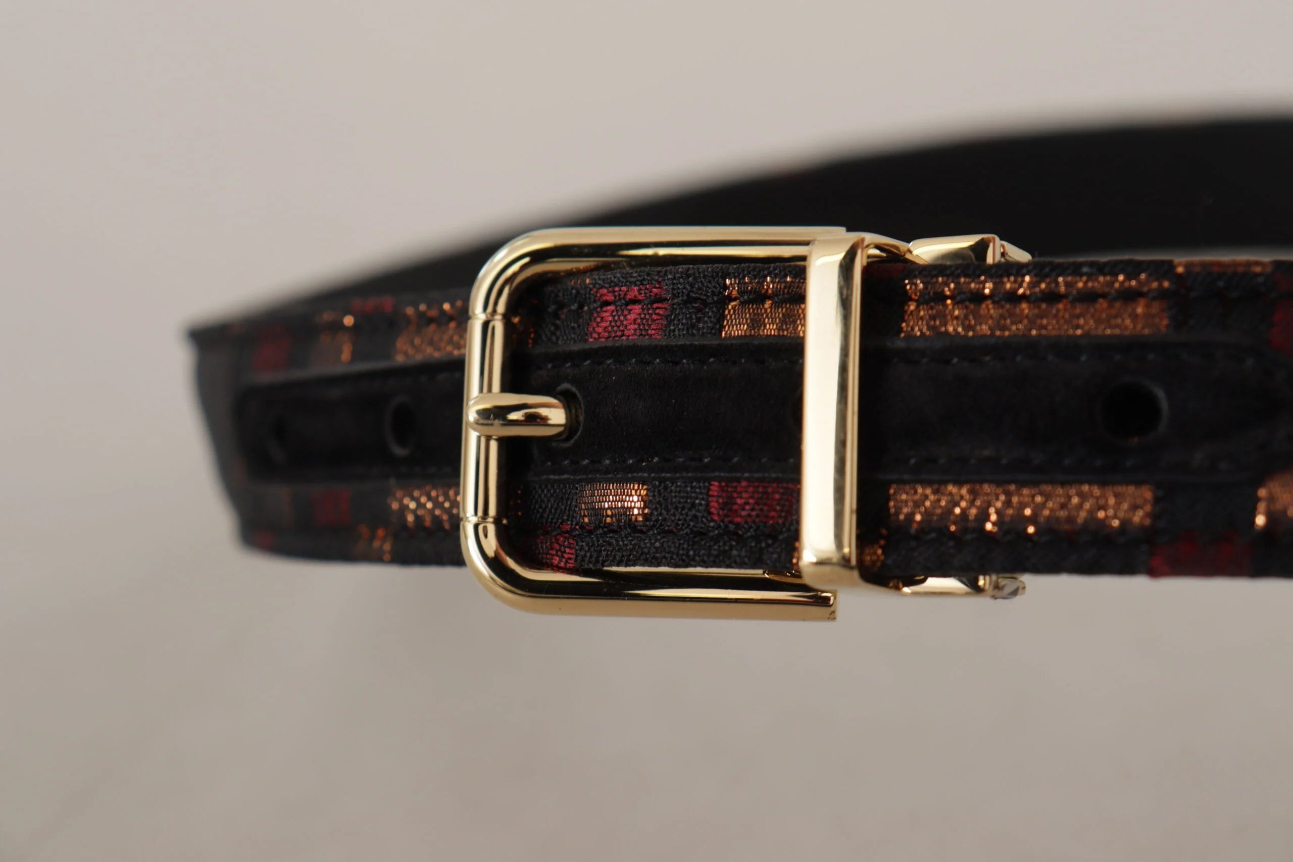 Dolce & Gabbana Multicolor Leather Jacquard Gold Metal Buckle Belt - 75 cm / 29,5 Inches - Belts