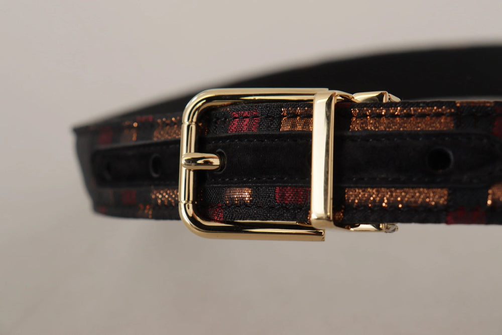 Dolce & Gabbana Multicolor Leather Jacquard Gold Metal Buckle Belt - 75 cm / 29,5 Inches - Belts