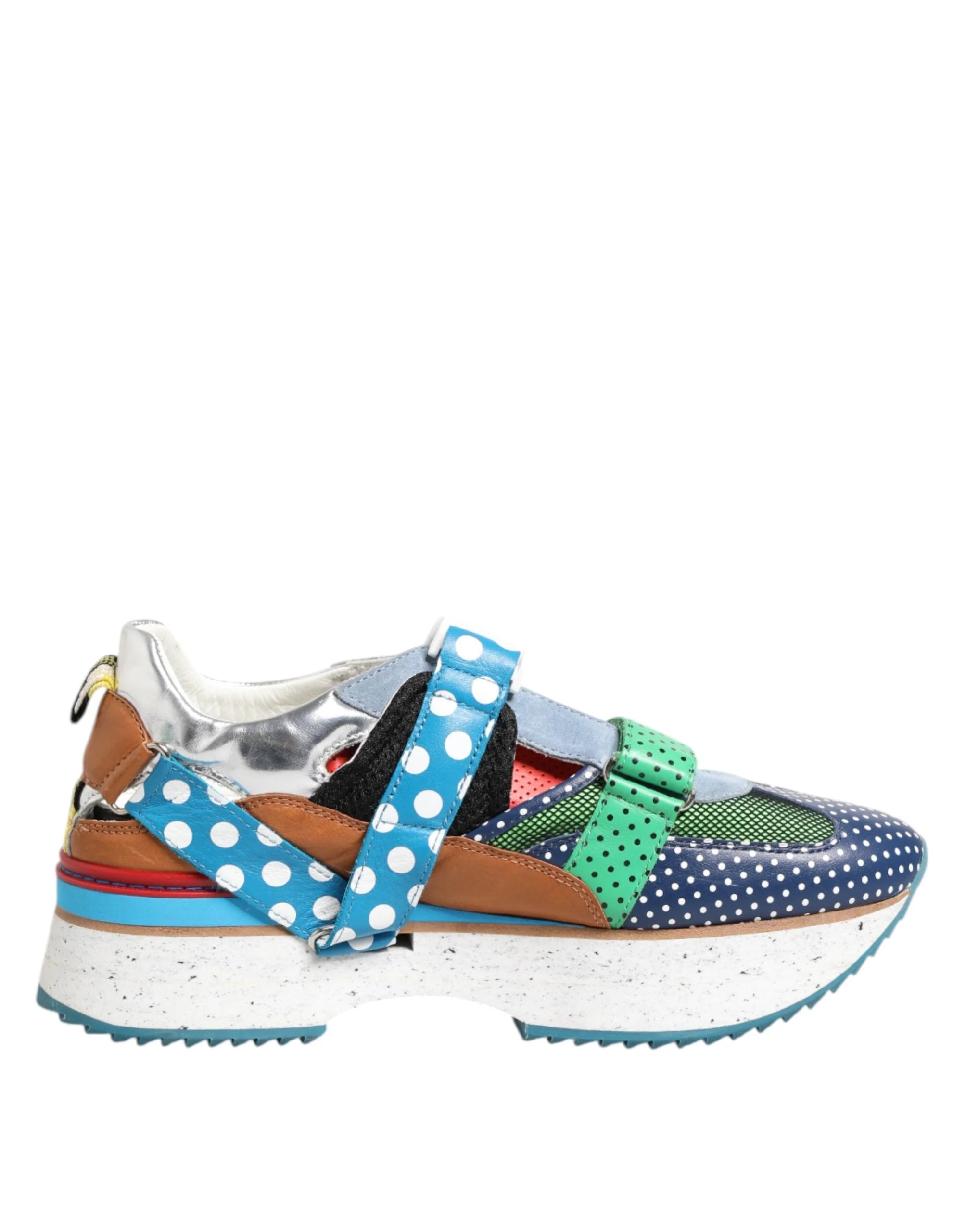 Zijaanzicht van de Dolce & Gabbana multicolor leren sneaker, benadrukt de verfijnde, ongedwongen esthetiek.