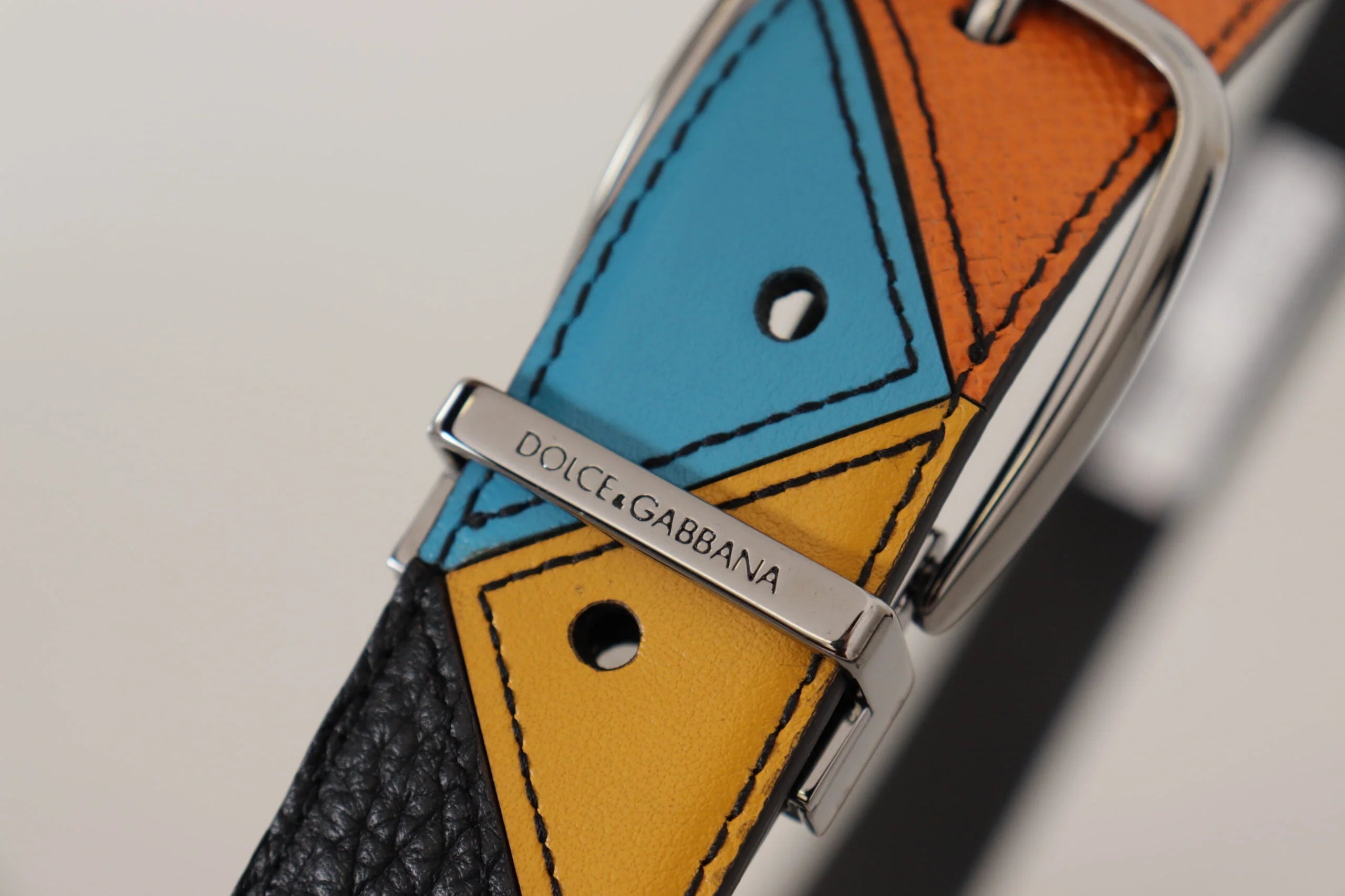 Dolce & Gabbana Multicolor Leather Silver Tone Logo Buckle Belt - 90 cm / 36 Inches - Belts