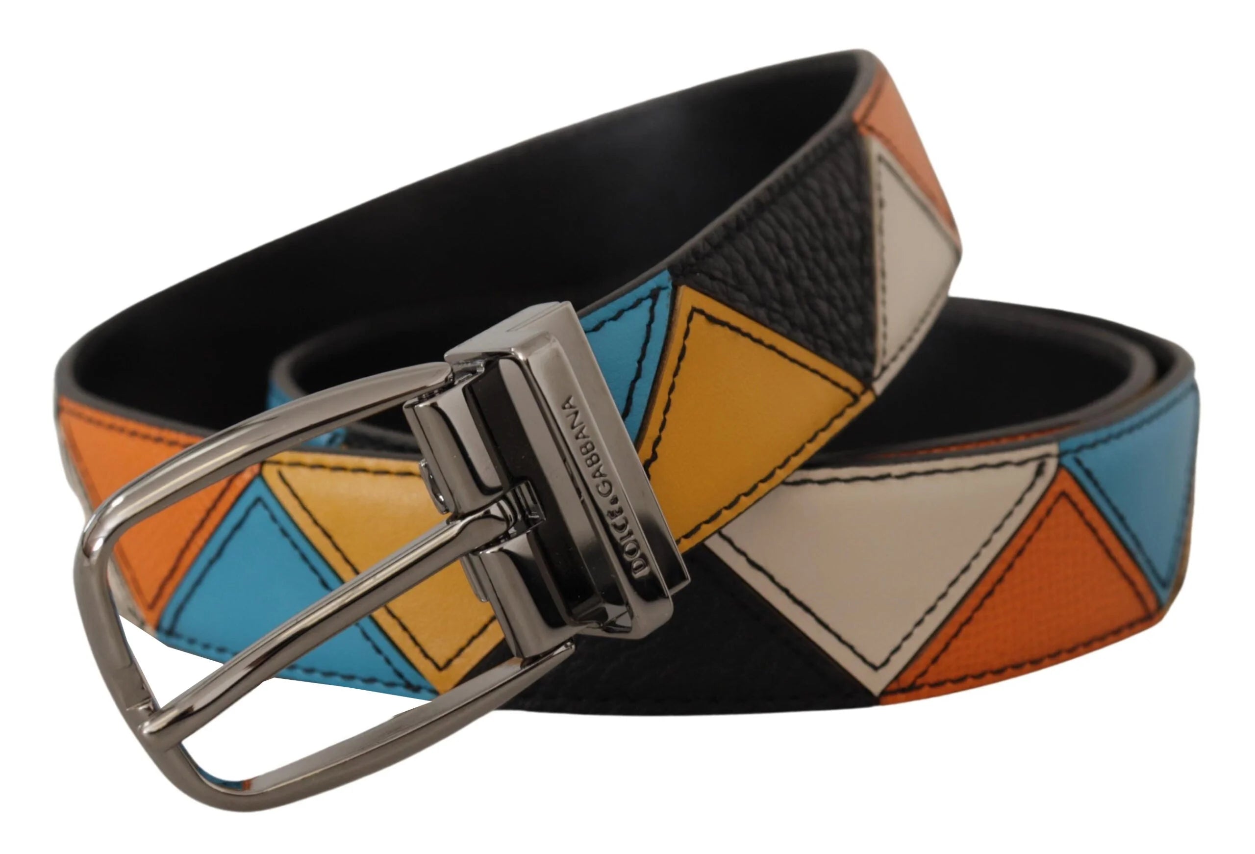 Dolce & Gabbana Multicolor Leather Silver Tone Logo Buckle Belt - 90 cm / 36 Inches - Belts