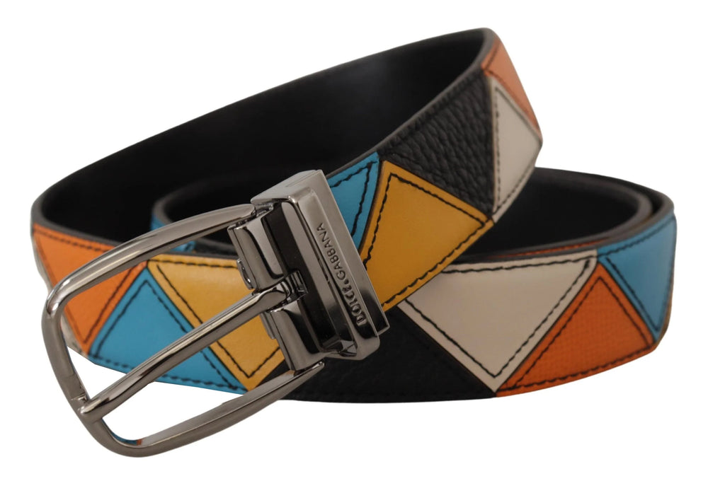 Dolce & Gabbana Multicolor Leather Silver Tone Logo Buckle Belt - 90 cm / 36 Inches - Belts