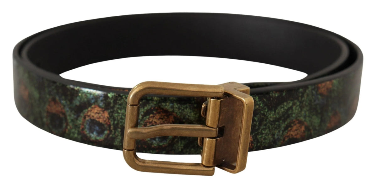 Dolce & Gabbana Multicolor Leather Vernice Pavone Bronze Metal Belt - 90 cm / 36 Inches - Belts
