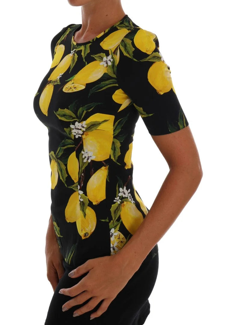 Dolce & Gabbana Multicolor Lemon Silk Stretch T-Shirt - IT36|XXS - Blouses